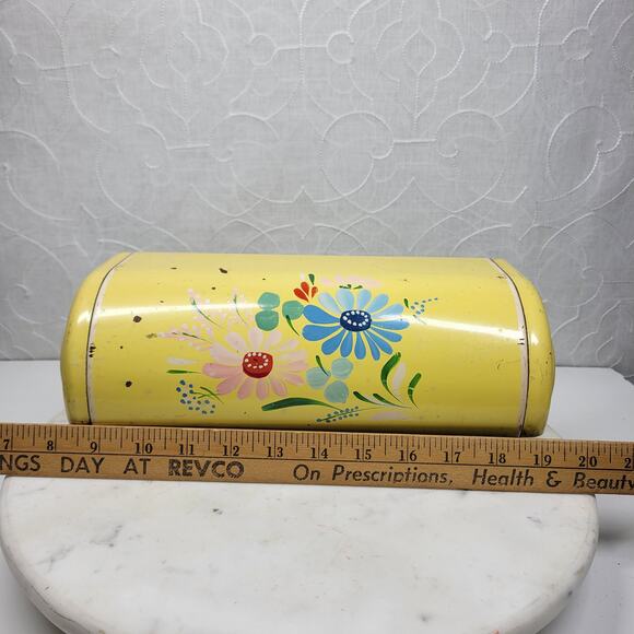 VTG Ransburg Hand Painted Metal Paper Towel Holder Yellow Floral Wall Mount - Picture 11 of 16